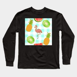 mint, blue, flamingo,  yellow, square, pineapple, banana, yellow, orange, juicy, fruit, glitter, gold, summer, pattern, funny, sunny Long Sleeve T-Shirt